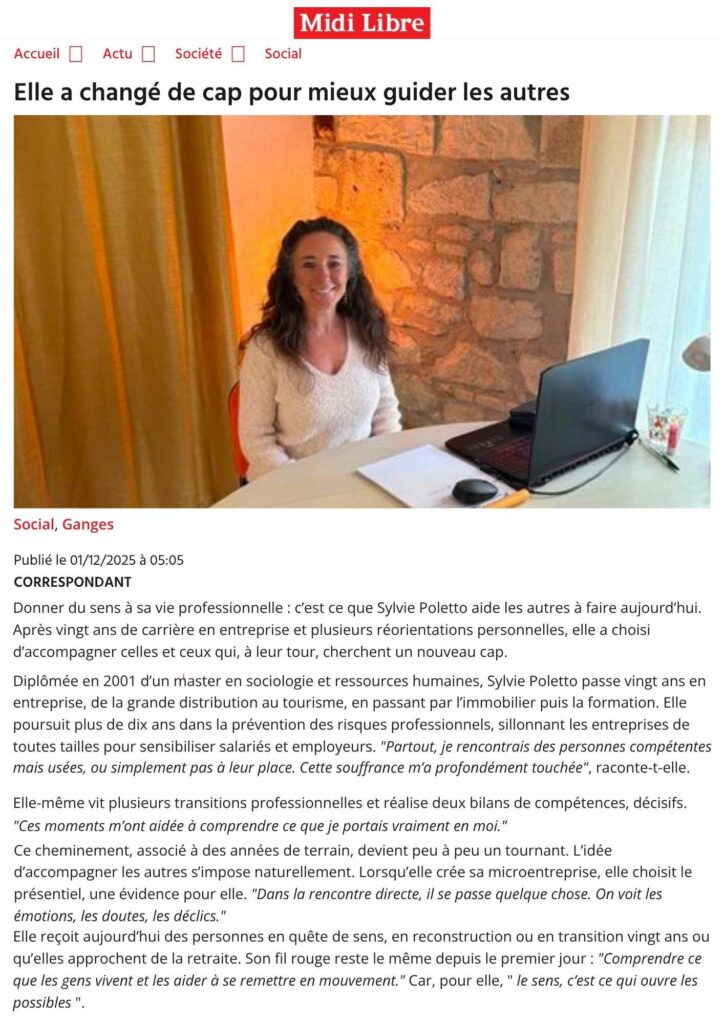 Midi Libre a rédigé un article sur l'activité de Sylvie Poletto