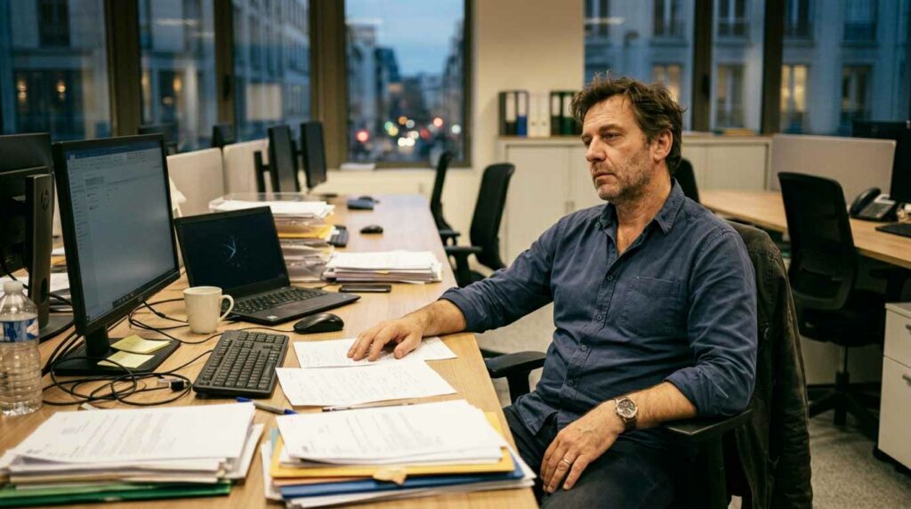 un homme fatigué à son poste, il ne veut plus de cette vie