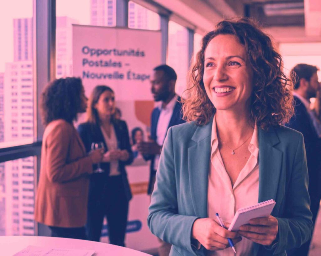 une femme qui retrouve la joie grâce à de nouvelles opportunités professionnelles après avoir vécu de la souffrance au travail